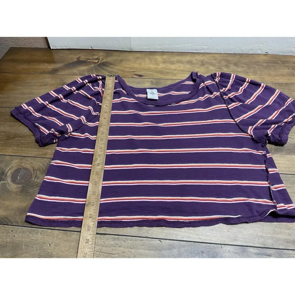 We The Free Molly Stripe Puff Sleeve Crop Top Size Large